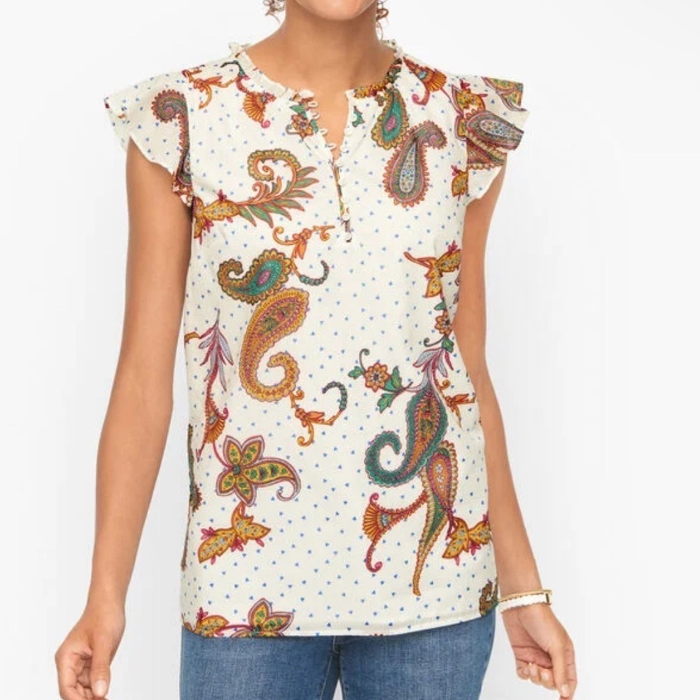 Talbots FLUTTER SLEEVE COTTON TOP TWINKLE PAISLEY
